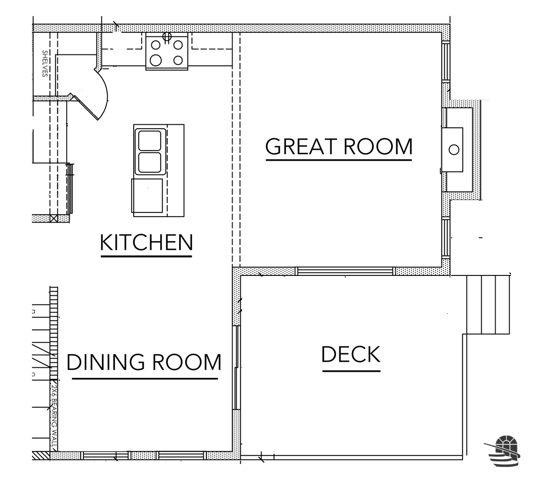 Blackline outline showing the main floor of a home